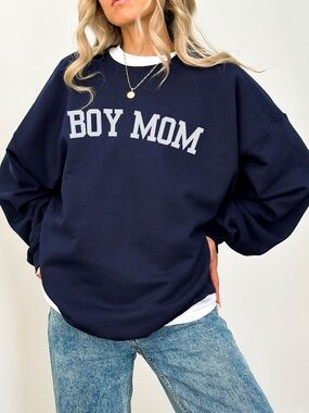 Boy Mom Crewneck Sweatshirt Navy with White Text Gildan Sweatshirt Unisex 2XL